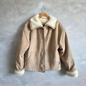 Pacific Trail Natural Suede Leather Shearling Lined Bomber Jacket Women M Taupe